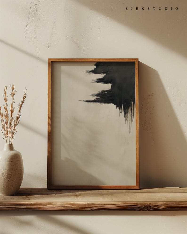 Black And Beige Brushstroke Wall Art, Modern Abstract Minimalist Painting, Contemporary Expressionist Home Minimalistic Decor Artwork 247 image 4
