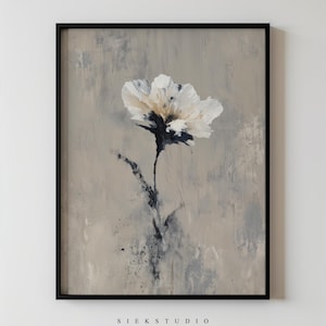 Bloemenkunst aan de muur, witte bloemkunst, canvas bloemenprint, minimalistische bloem, Fine Art bloem, botanische print, moderne abstracte bloemenschilderij