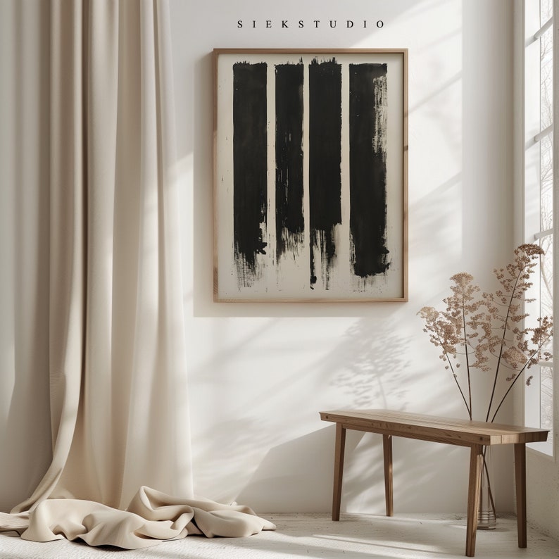 Minimalist Abstract Black and White Painting, Modern Boho Wall Art ...