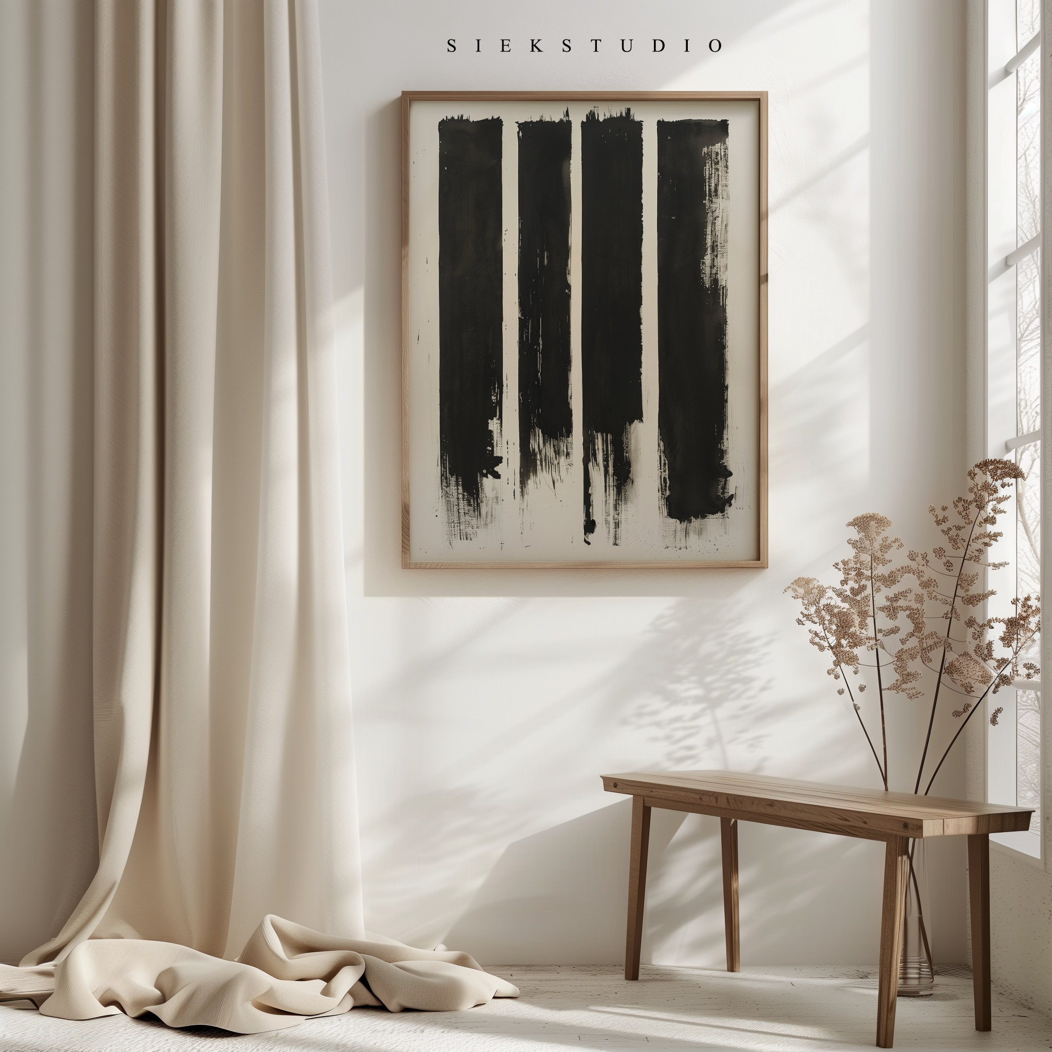 Minimalist Abstract Black and White Painting, Modern Boho Wall Art ...
