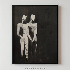 Abstrakte geometrische Figuren Malerei, moderne minimalistische Schwarz-Weiß Kunst, druckbare zeitgenössische Wandkunst für Wohnzimmer oder Büro-Dekor