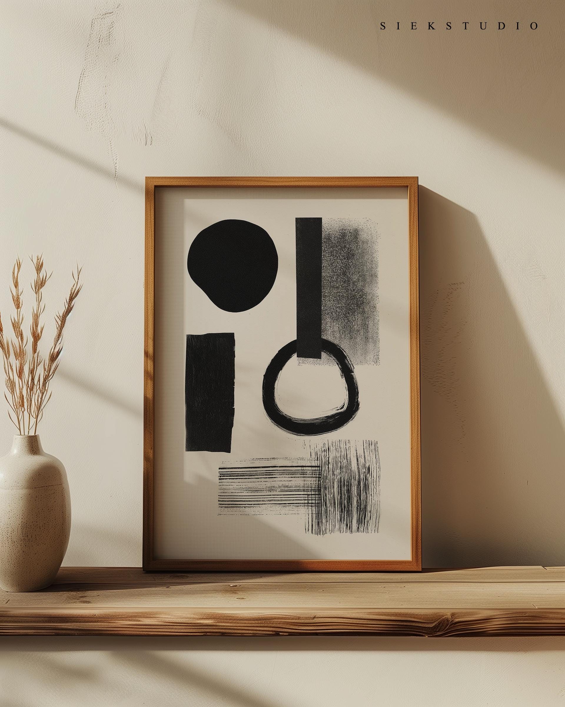 Geometric Abstract Art, Minimalist Art Print, Black and White Digital ...