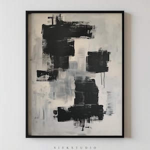 Black and White Minimalist Modern Abstract Texture Wall Art Painting, Large Printable Decor, Bold Contemporary Artwork for Home or Office