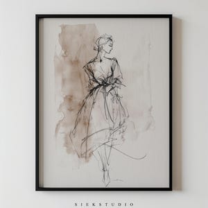 Minimalist Vintage Woman Figurative Line Fashion Drawing, Modern Abstract Female Sketch Silhouette Contemporary Feminine Wall Art Decor 119