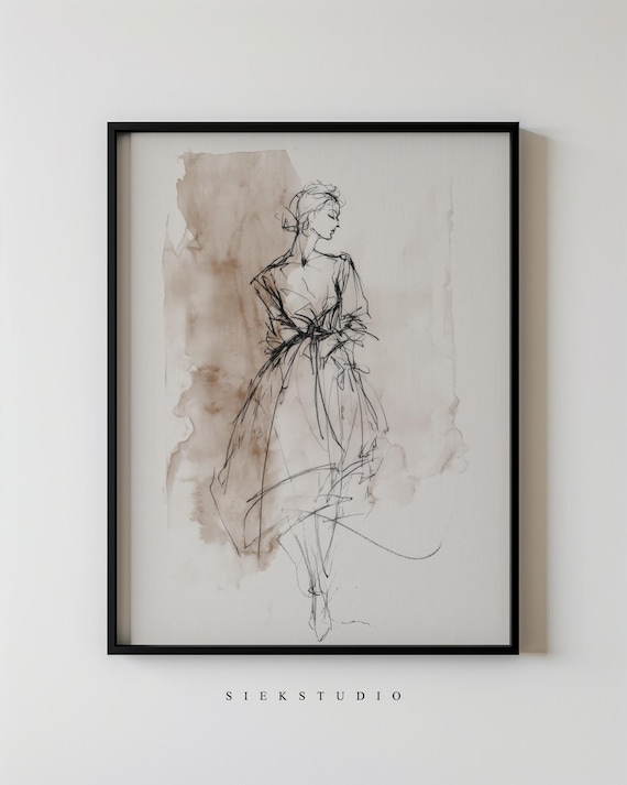 Desenho de moda minimalista vintage feminino, silhueta de esboço