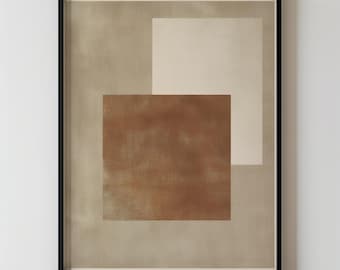Neutral Brown And Beige Square Shape Printable Minimalistic Geometric Wall Art, Modern Abstract Decor Download 385