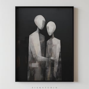 Contemporary Abstract Couple Art, Minimalist Black And White Portrait, Emotional Figure Wall Printable Neutral Modern Living Room Art 57