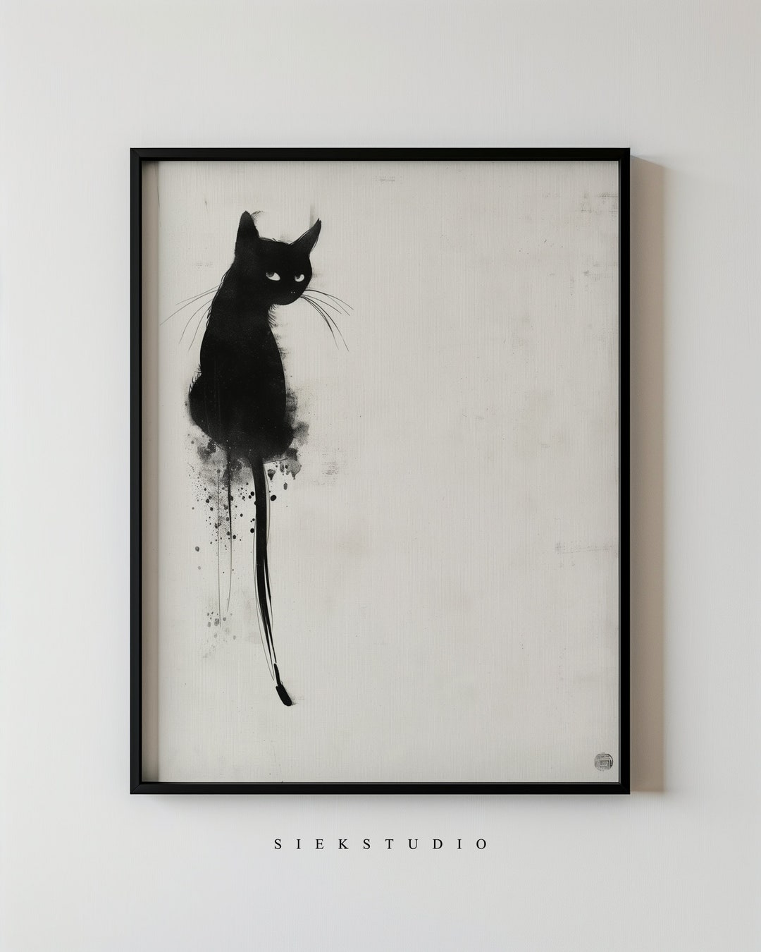 Black Cat Wall Art, Minimalist Ink Cat Painting Gothic Feline Decor ...