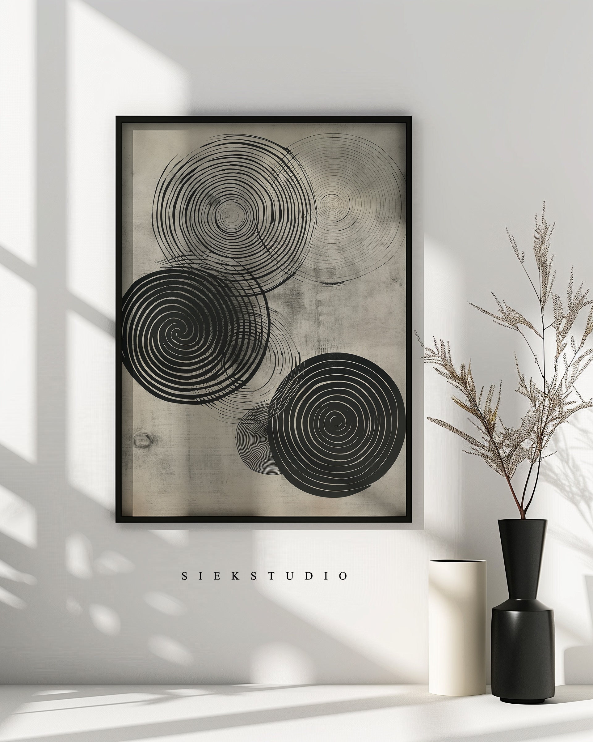 Abstract Spiral Circle Art Printable Black and White Minimalist Circle ...