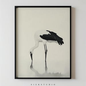 Minimalist Crane Wall Art Black and White Nature-Inspired Bird Printable Elegant Modern Printable Decor Digital Download for Home or Office