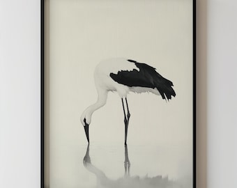 Minimalist Crane Wall Art Black and White Nature-Inspired Bird Printable Elegant Modern Printable Decor Digital Download for Home or Office