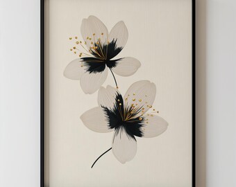 Abstract Modern Beige Black And White Flower Printable Minimalist Botanical Contemporary Neutral Wall Art for Living Room Decor 292