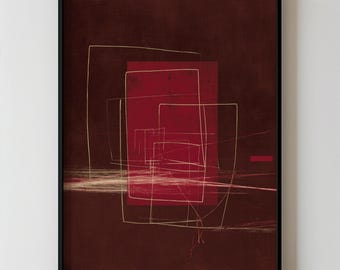 Abstract Modern Burgundy Red Block Wall Art Printable Minimalist Lines Geometric Drawing Art,  Home Contemporary Neutral Decor Download 177