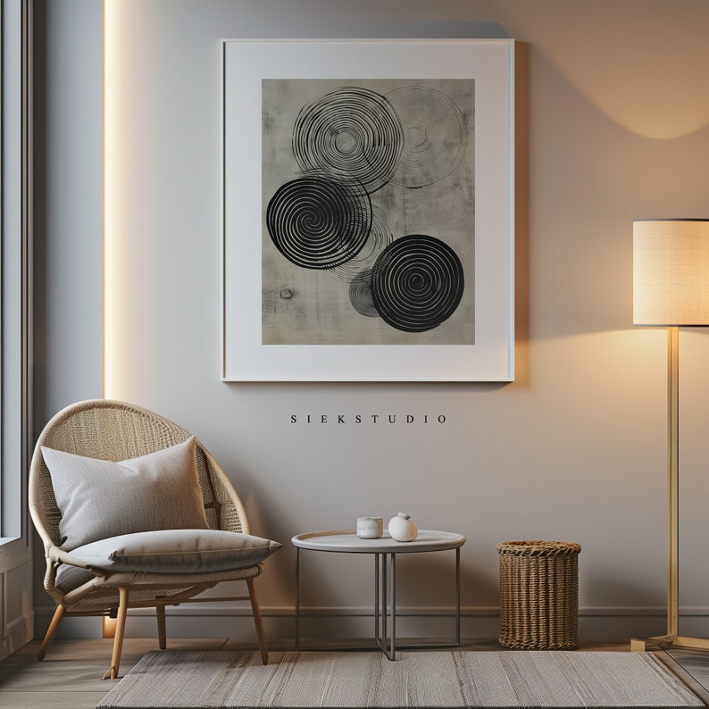 Abstract Spiral Circle Art Printable Black and White Minimalist Circle ...