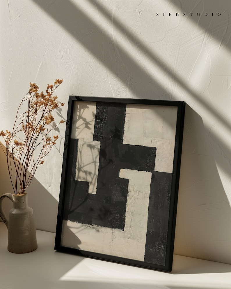 Modern Black and White Abstract Art Print, Minimalist Geometric Wall ...