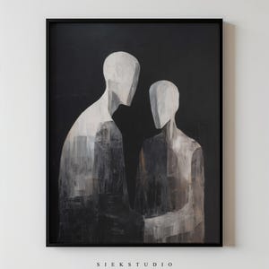 Minimalist Figures Abstract Couple Art Drawing Printable Black And White Figurative Neutral Wall Art, Modern Emotional Decor Artwork 50