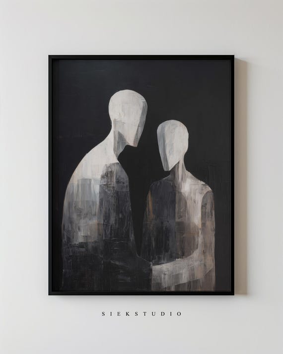 Minimalist Figures Abstract Couple Art Drawing Printable Black And White Figurative Neutral Wall Art, Modern Emotional Decor Artwork 50