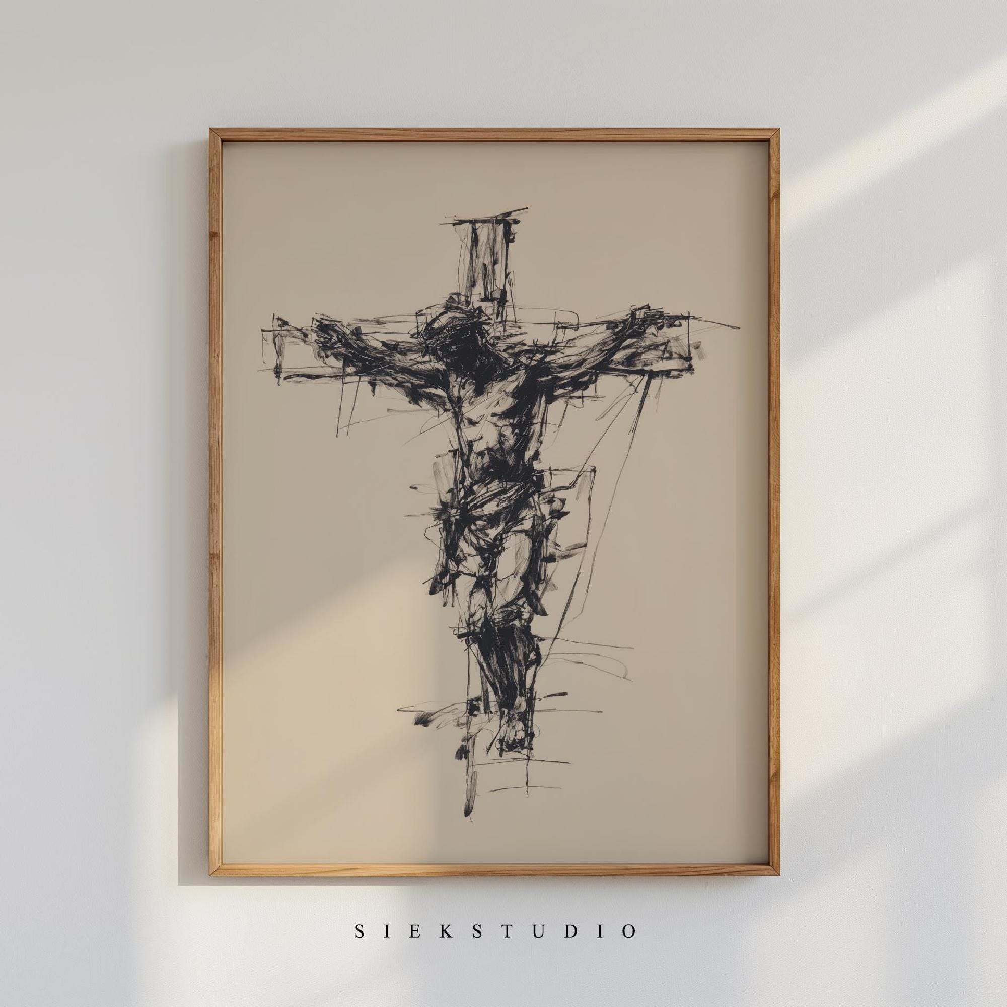 Modern Crucifix Wall Art Printable Abstract Jesus on Cross Sketch ...