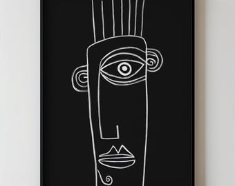 Modern Abstract Minimalistic Portrait Printable Black And White Line Drawing Wall Art, Contemporary Figurative Doodle Home Decor 269