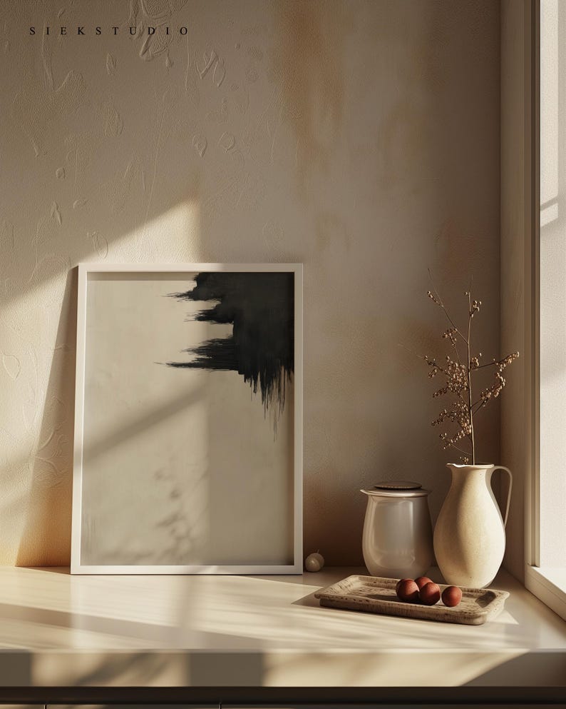 Black And Beige Brushstroke Wall Art, Modern Abstract Minimalist Painting, Contemporary Expressionist Home Minimalistic Decor Artwork 247 image 6