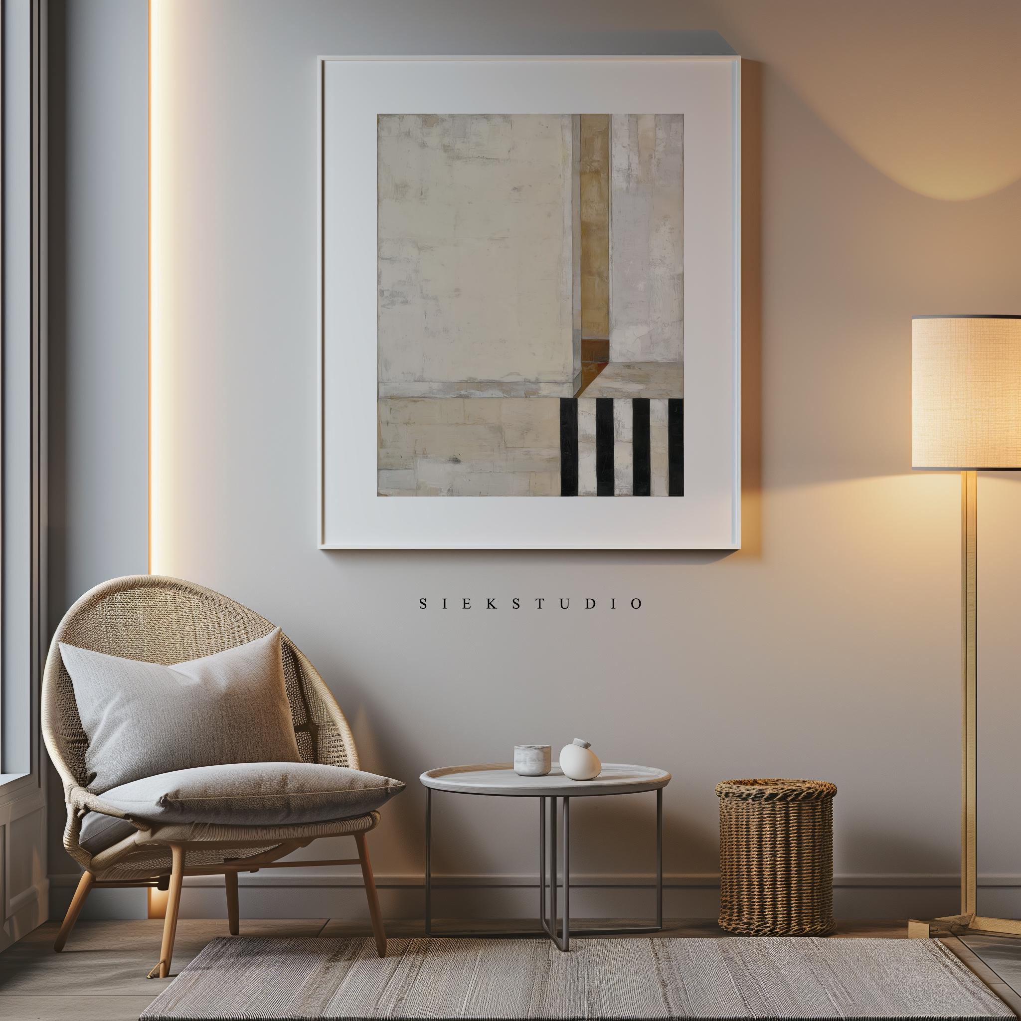Modern Abstract Neutral Artwork Brown Beige Wall Art With Black Line ...