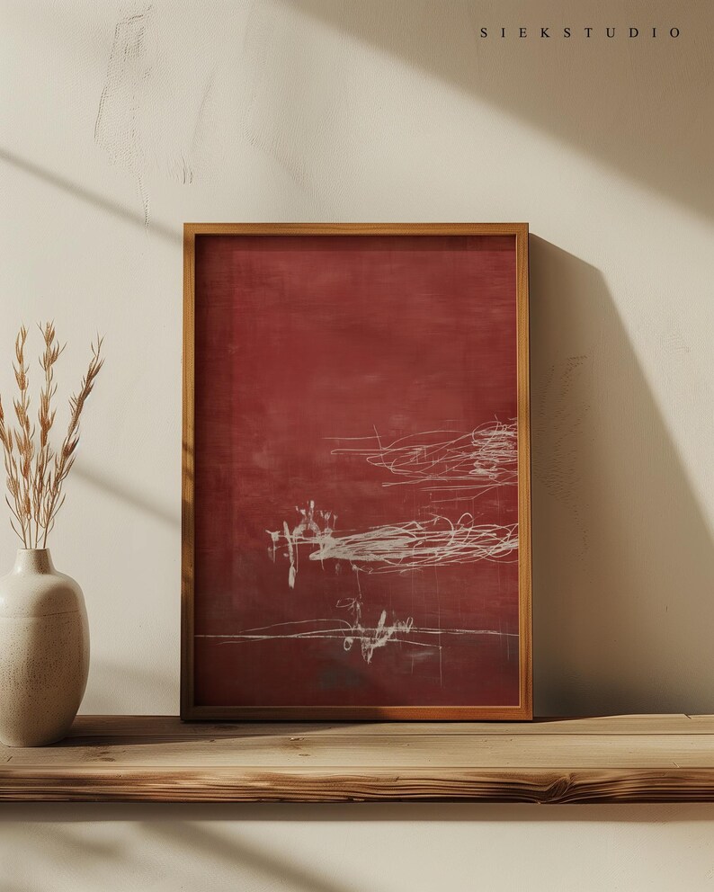 Red Scribble Abstract Wall Art Printable Minimalist Modern Canvas, Bold ...