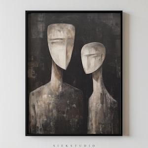 Modern Abstract Figure Wall Art, Minimalist Couple Portrait Printable Neutral Figurative Black And White People Contemporary Wall Artwork 55