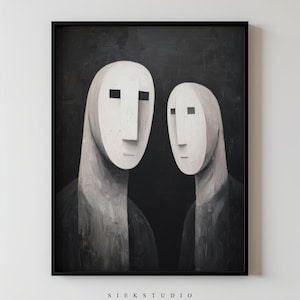 Minimalist Abstract Faces Couple People Wall Art, Black And White Portrait Printable Modern Emotional Figures Contemporary Decor Artwork 61