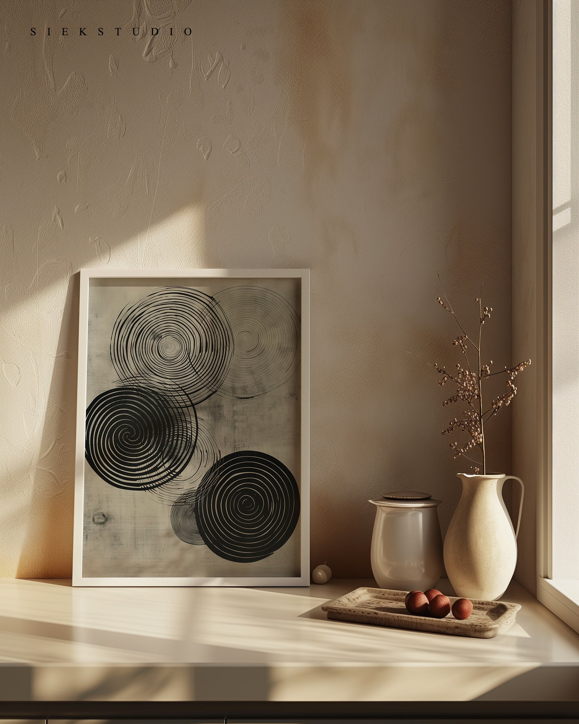 Abstract Spiral Circle Art Printable Black and White Minimalist Circle ...