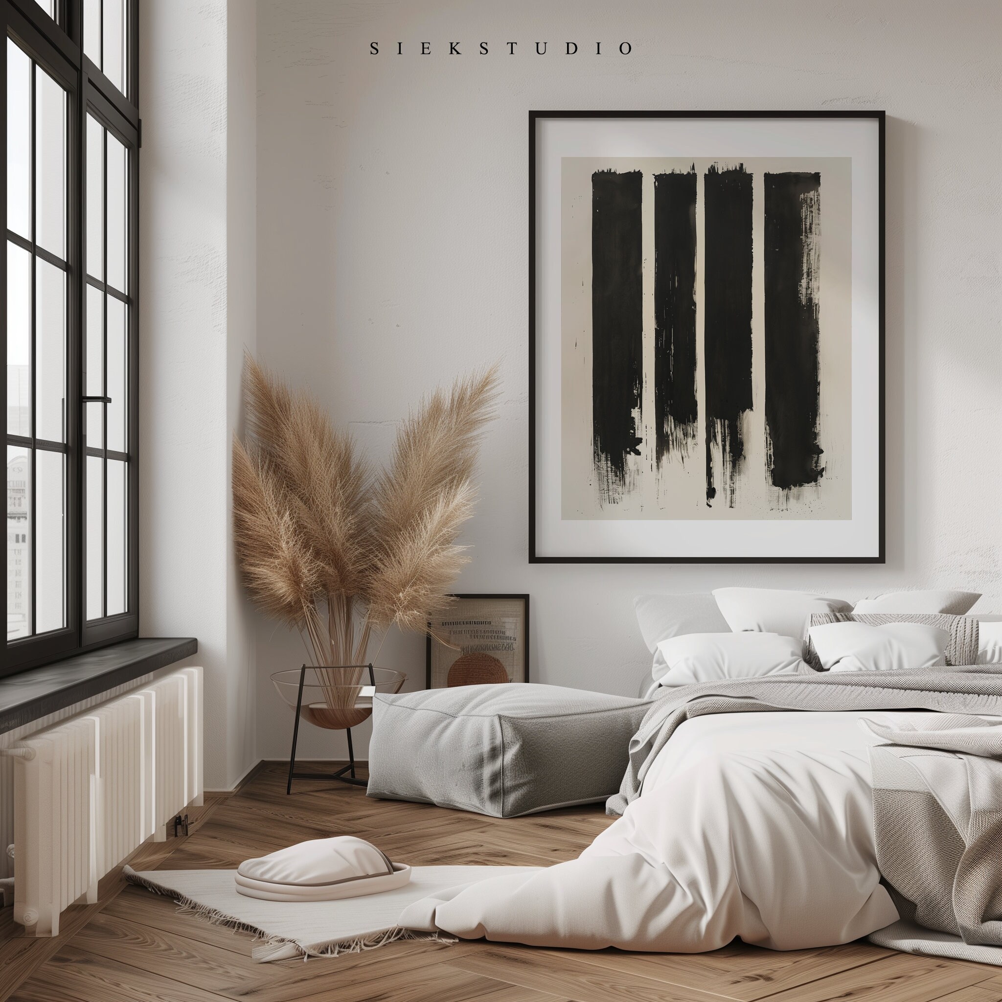 Minimalist Abstract Black and White Painting, Modern Boho Wall Art ...