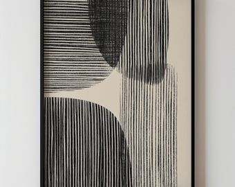 Modern Abstract Line And Large Shape Art, Minimalist Black And Beige Geometric Printable Neutral Contemporary Home Bedroom Decor 166
