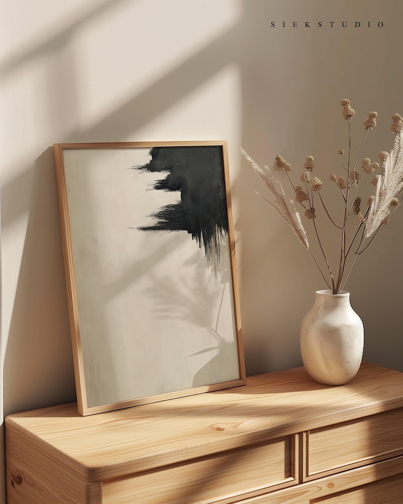 Black And Beige Brushstroke Wall Art, Modern Abstract Minimalist Painting, Contemporary Expressionist Home Minimalistic Decor Artwork 247 image 2