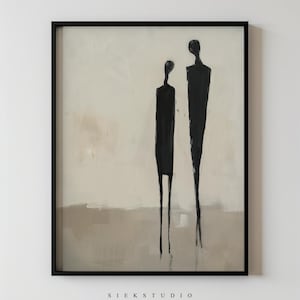 Arte figurativa abstrata minimalista para impressão Silhuetas de arte de parede de casal, decoração de parede moderna monocromática, download de arte surreal emocional
