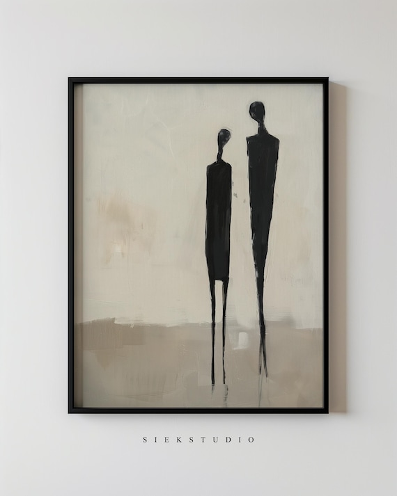 Minimalist Abstract Figurative Art Printable Couple Wall Art Silhouettes, Monochrome Modern Wall Decor, Emotional Surreal Artwork Download