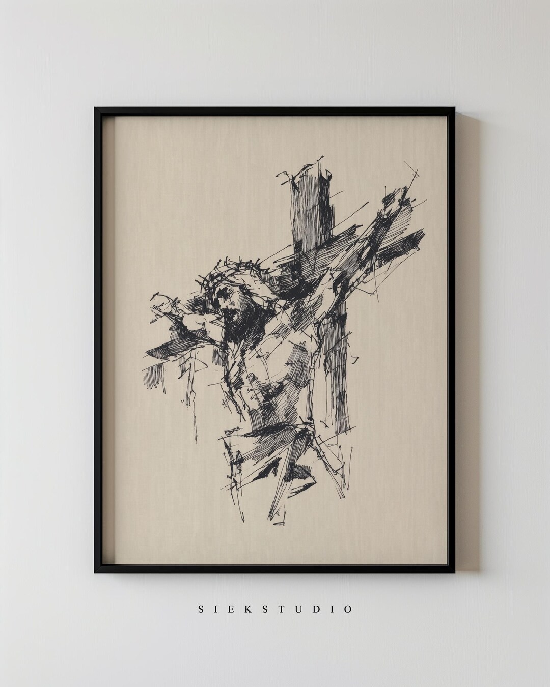 Abstract Crucifix Wall Art Printable Modern Jesus on Cross Sketch ...