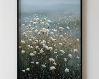 Abstract Wildflower Landscape Wall Art, Neutral Floral Meadow Printable Minimalist Nature Painting For Modern Home Decor 353