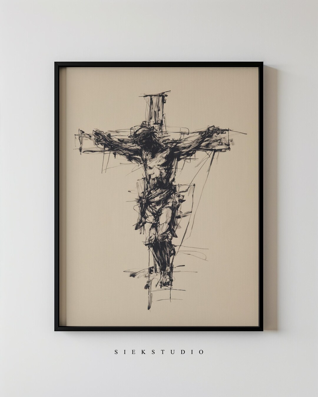 Modern Crucifix Wall Art Printable Abstract Jesus on Cross Sketch ...