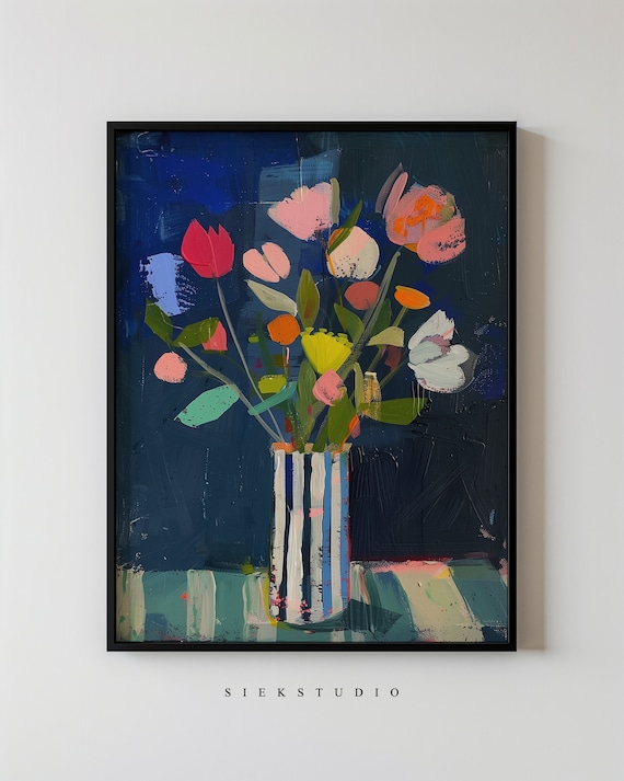 Colorful Flower Bouquet Art Printable Abstract Flower Vase Modern Impressionist Contemporary Floral Wall Art Digital Download Home Decor
