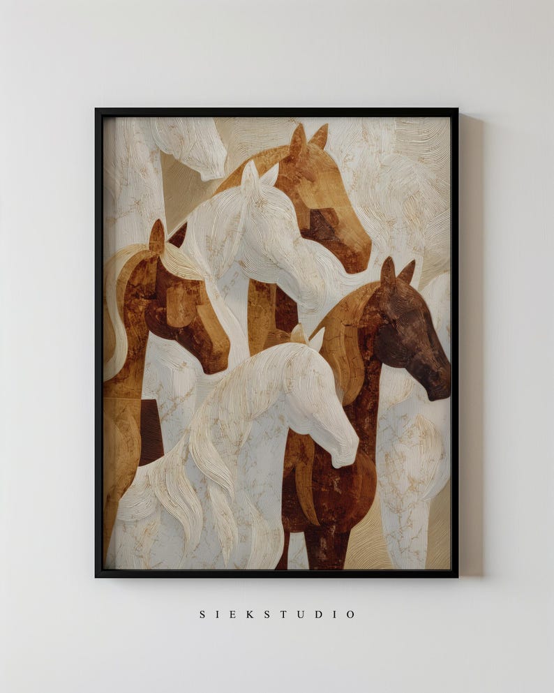 Abstract Horses Art Print, Modern Equine Painting Neutral Tones ...