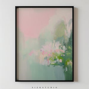 Peinture florale abstraite douce, art impressionniste de la nature impressionniste pastel rêveur de fleurs sauvages, décoration murale féminine, esthétique cottagecore léger