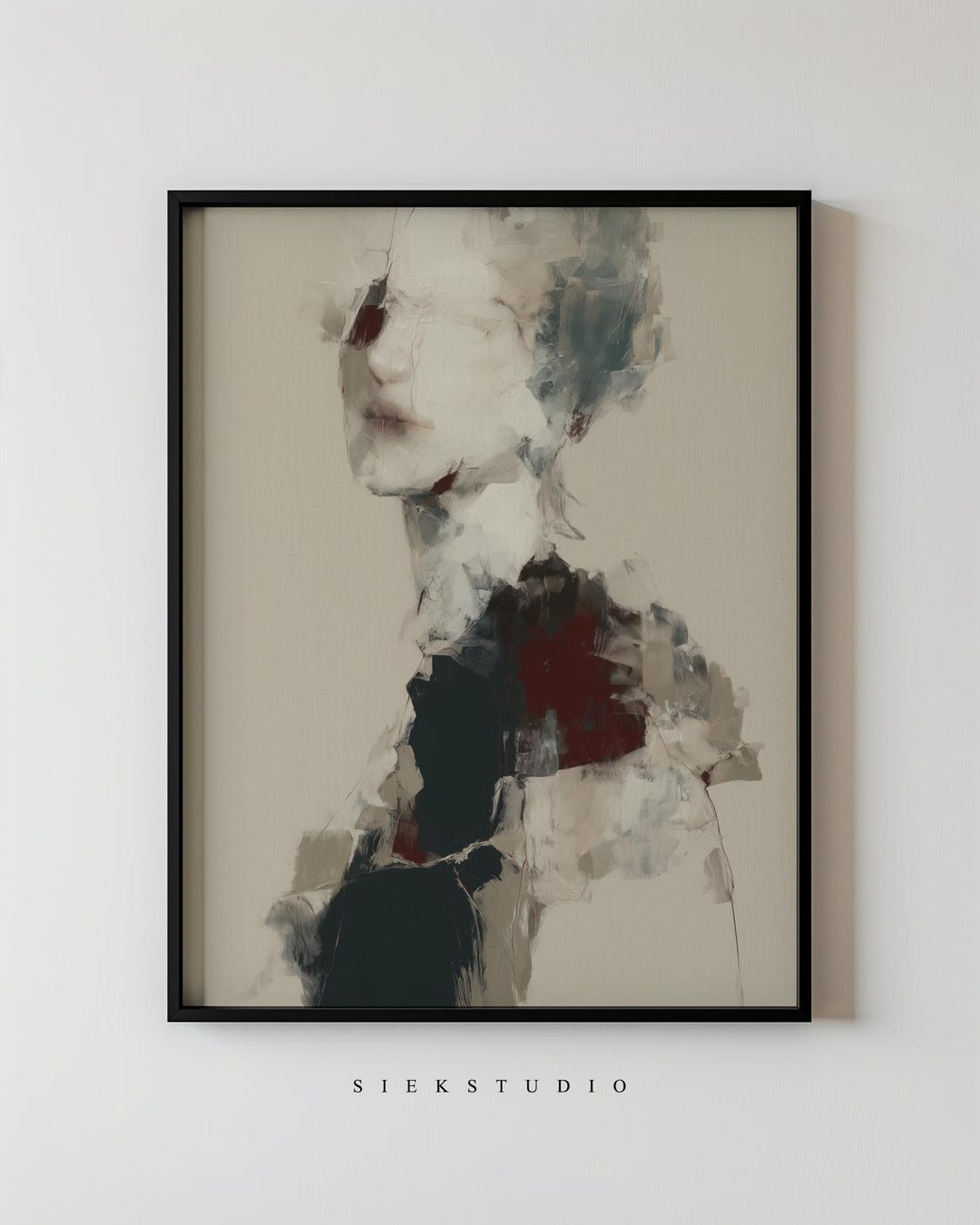 Abstract Woman Portrait Wall Art, Modern Beige and Black Figure Print ...