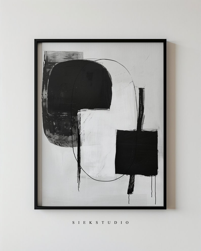 Minimalist Geometric Abstract Art Print, Black and White Wall Decor ...