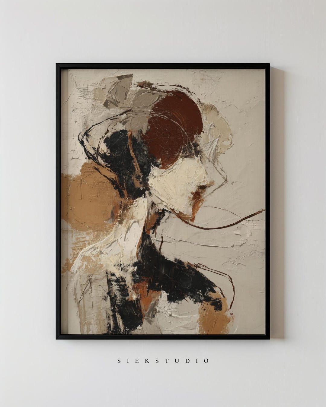 Modern Abstract Female Portrait Wall Art, Warm Rust and Beige Neutral ...