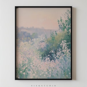 Impressionist Floral Landscape, Soft Pastel Wildflower Art, Romantic Nature Printable Dreamy Botanical Wall Decor, Light Cottagecore Artwork