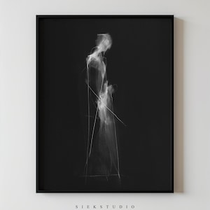 Modern Male Abstract Figure Artwork, Abstract Line Body Printable Black and White Minimalist Contemporary Decor Soft Ink Silhouette Wall Art