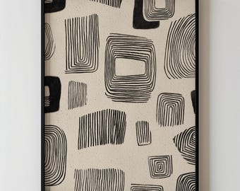 Modern Abstract Lines And Shapes Art, Minimalist Black and Beige Geometric Printable Neutral Contemporary Bedroom Room Wall Decor 160