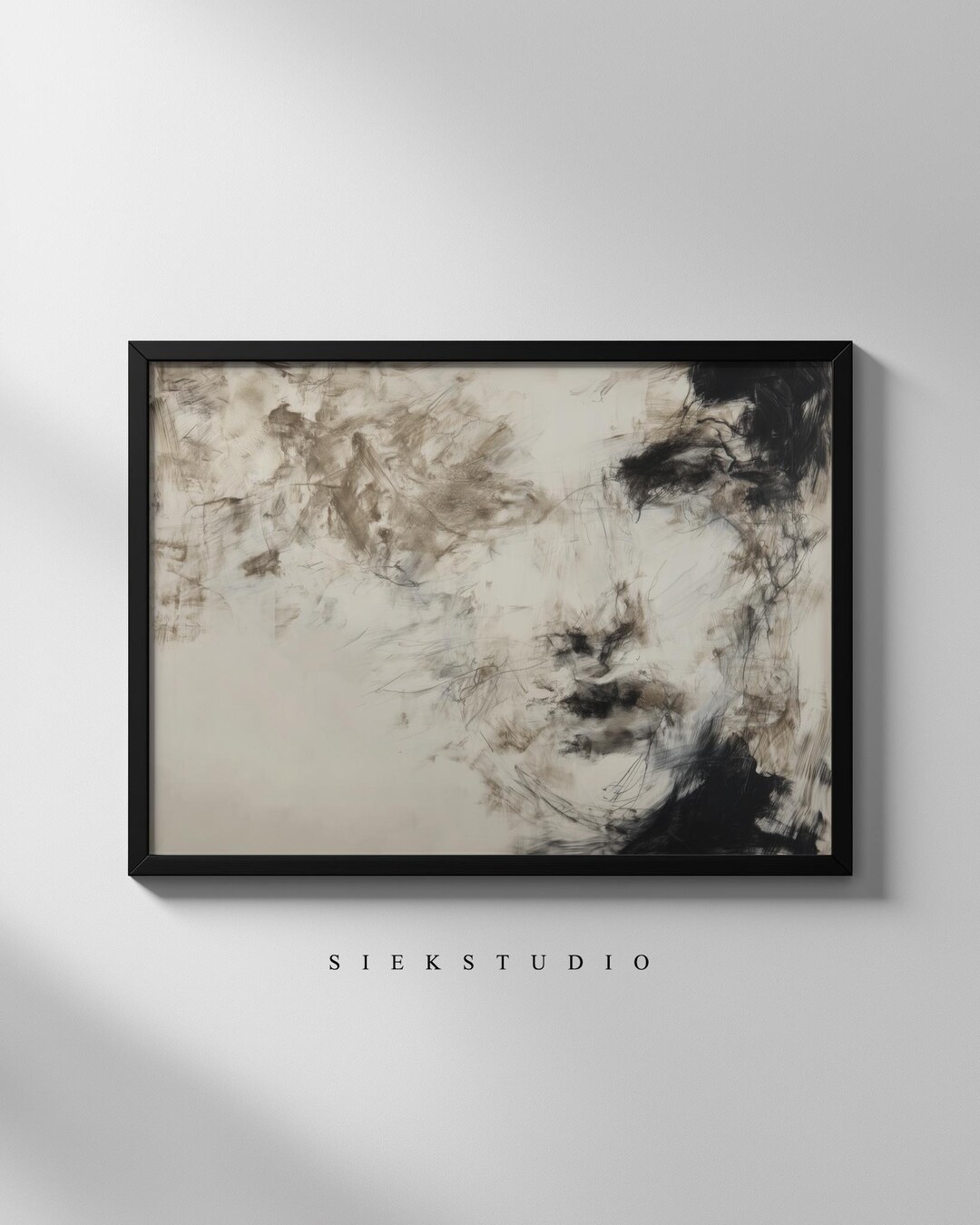 Abstract Woman Face Portrait Wall Art, Beige Minimalist Black and White ...