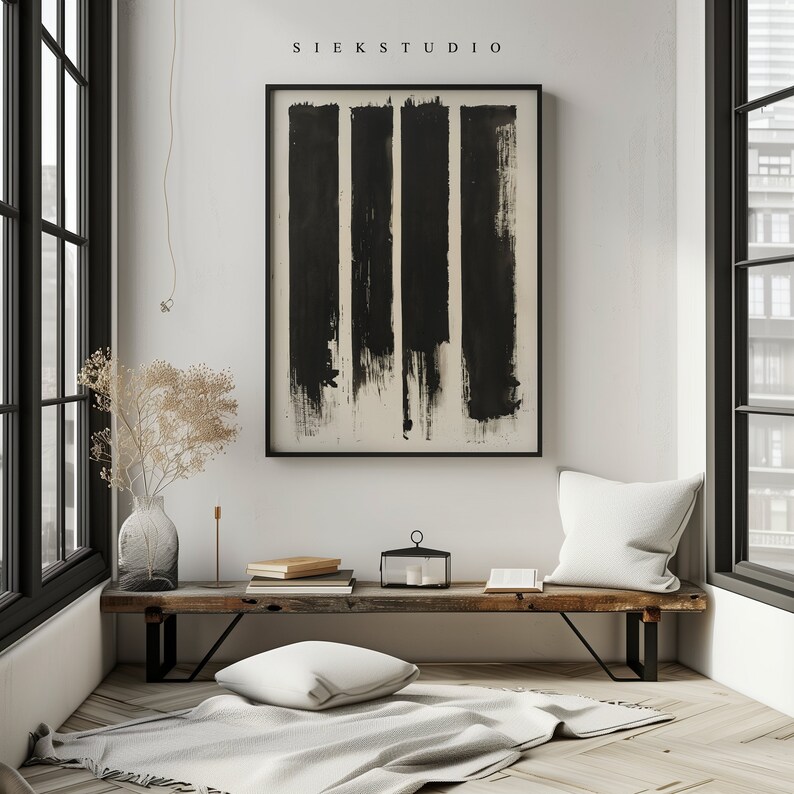Minimalist Abstract Black and White Painting, Modern Boho Wall Art ...