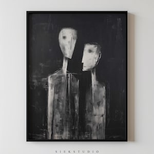 Modern Abstract Figure Art, Minimalist Textured Black And White People Printable Emotional Modern Contemporary Wall Decor for Living Room 60