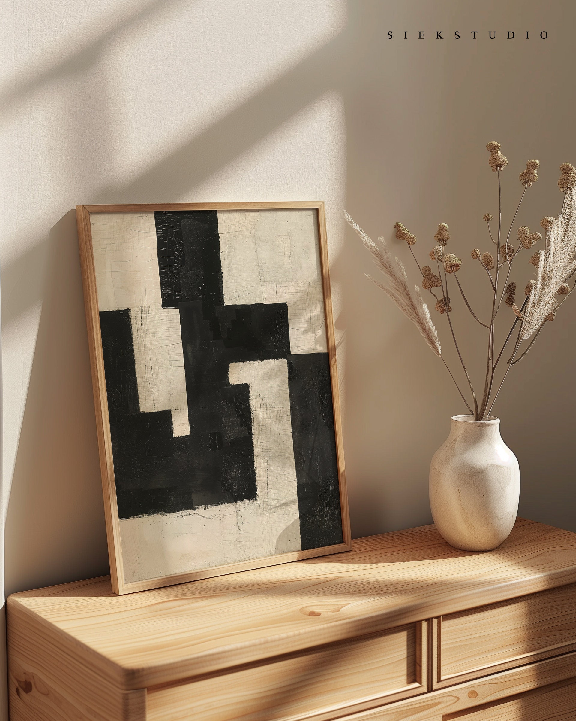 Modern Black and White Abstract Art Print, Minimalist Geometric Wall ...